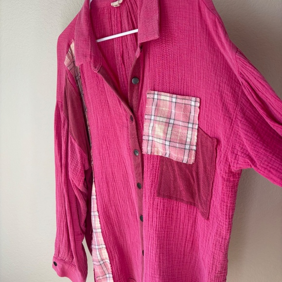 POL Pink Patchwork Gauze Button Up Women's - Picture 4 of 6